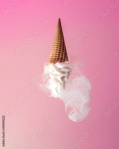 Ice cream against a pink background, sweet summer refreshment