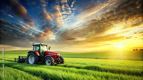 Tractor in a peaceful green field, agriculture, farm, farming, rural, tractor, rural landscape, countryside, equipment, machine, vehicle
