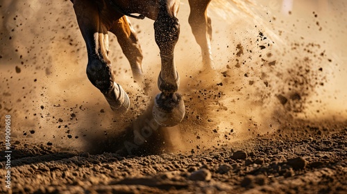 Horse's Hooves Pounding Dirt in Rodeo Event