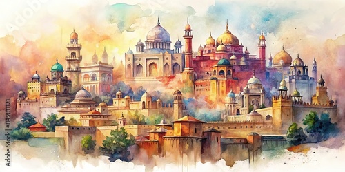Abstract watercolor design of ancient cities , ancient, cities, watercolor, abstract, artwork, painting, pastel