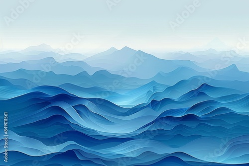 山のシルエットと青い波の背景
