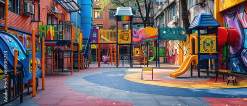 Graffiti art on the walls of an urban playground