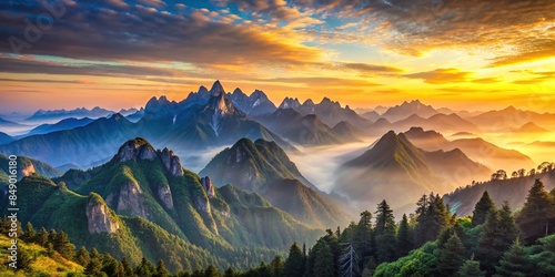 Majestic landscape of mountain range at dawn, mountains, landscape, majestic, dawn, sunrise, scenic, nature, beauty, outdoors