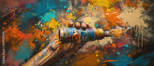 Graffiti artists hand holding a spray can midaction
