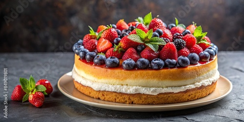 Delicious cake topped with fresh fruits and berries, dessert, food, delicious, sweet, treat, bakery, homemade, slice, colorful
