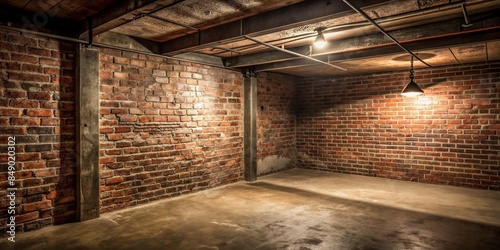 Spooky basement room with a shot of brick wall background, spooky, basement, room, brick wall, background, eerie, dark, creepy
