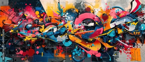 Vibrant graffiti letters and characters on a large wall, highresolution details and bold colors, perfect for modern designs