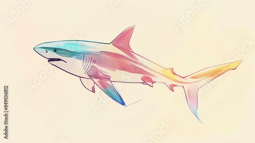 Shark in watercolor. Bright colors. Illustration isolated on white background.