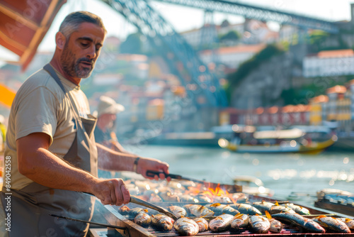 Festive Portuguese Evening: Savoring Grilled Sardines on the Streets of Porto, Celebrating with Music and Joy at a Vibrant Party.