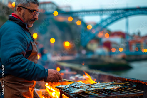 Festive Portuguese Evening: Savoring Grilled Sardines on the Streets of Porto, Celebrating with Music and Joy at a Vibrant Party.