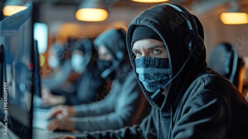 Call center scam criminals, scammers in black robes