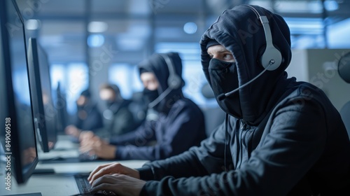Call center scam criminals, scammers in black robes