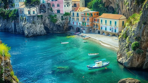 Amazing view of a small Italian village on the Mediterranean coast.
