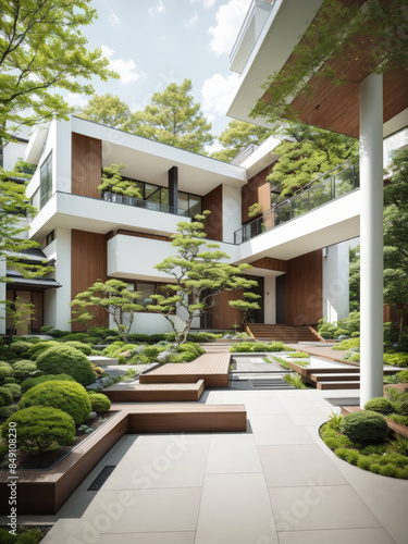 Une maison moderne de. luxe élégante avec jardin paysager.