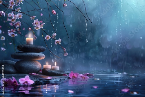 serene indulgence spa stones flowing water candles and flowers luxurious wellness banner design