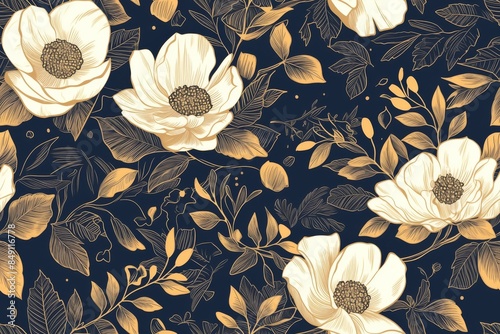 Gold Floral Pattern on a Dark Background