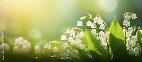 Lily of the valley Nature flowers in sunny day. Creative banner. Copyspace image