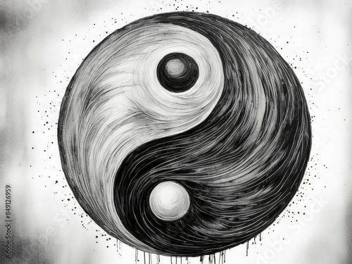 Yin Yang symbol. Charcoal drawing.