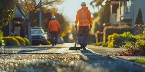 Municipal workers committed to maintaining clean streets in the community. Concept Public Sanitation, City Maintenance, Community Clean-Up Crew, Civic Pride