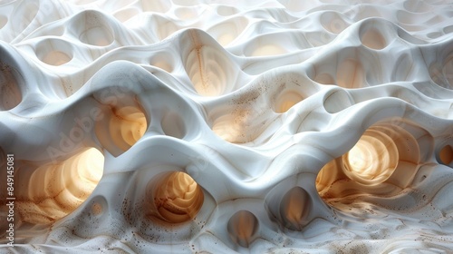 A tranquil white 3D texture with smoothly undulating wavy patterns representing softness and purity