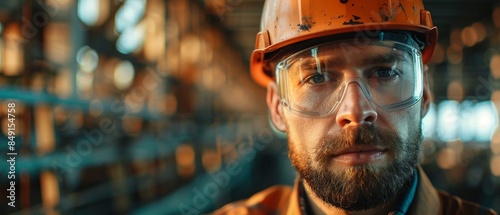 Engineer wearing safety gear, meticulously handling equipment in a factory environment, with sunlight creating dramatic shadows 8K , high-resolution, ultra HD,up32K HD