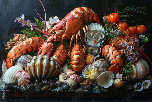 An elegant composition of seafood