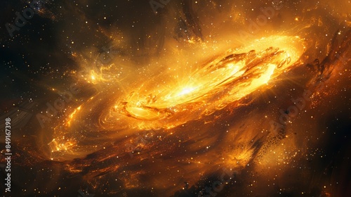 Abstract space background featuring a golden spiral, symbolizing the golden ratio, with stars and cosmic dust creating a mystical astrology theme. AI Generative.