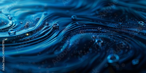 Macro shot of beautiful water ripples and bubbles, tranquil and calming, abstract concept. Background with copy space.