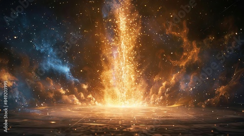 The image is a depiction of a pillar of fire rising from the ground. The pillar is surrounded by a vortex of swirling energy.