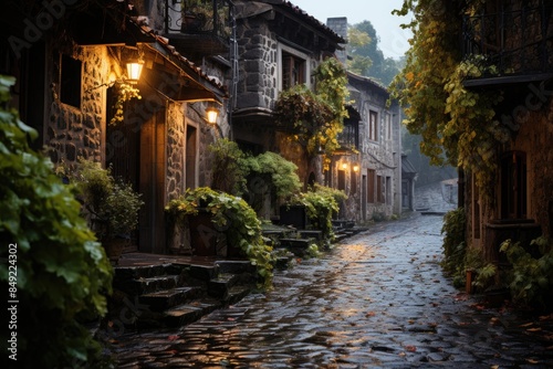 Historical charm on cobblestone streets and old houses., generative IA