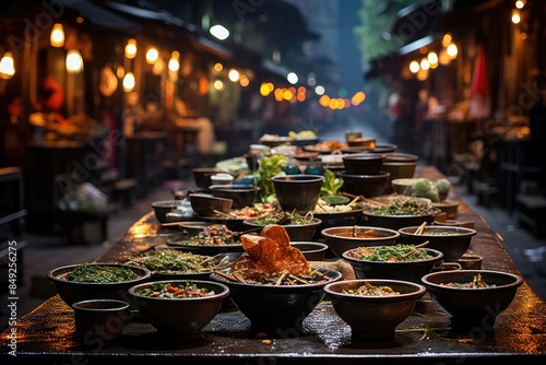 Hanoi Night Market Shopping, Street Food and Culture., generative IA