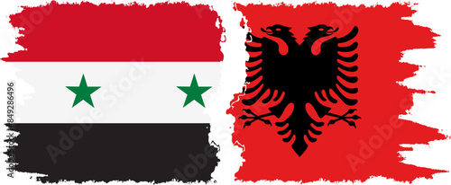 Albania and Syria grunge flags connection vector