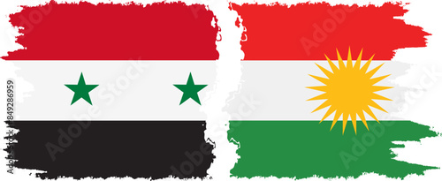 Kurdistan and Syria grunge flags connection vector