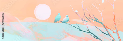 Bunte Vögel auf Pastellfarben Hintergrund.