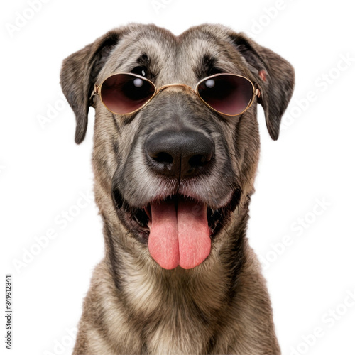 A Irish Wolfhound dog wearing glasses on transparent background