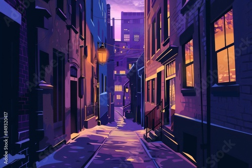 A serene alley in the city, bathed in soft, captivating illumination, evoking an air of intrigue and curiosity.