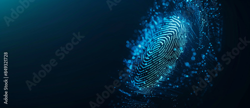  A digital fingerprint with colorful particles dispersing from it, set against a dark background, symbolizing data and digital transformation