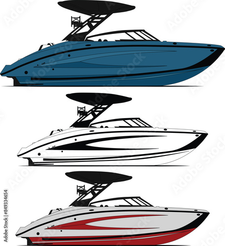 Bowrider Boat vector, Jet motorboat vector, boat vector, line art illustration, and one color.