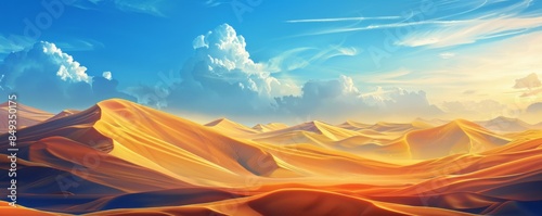 Sand dunes in desert landscape with nice sunny weather in summer. Banner, Generative AI.