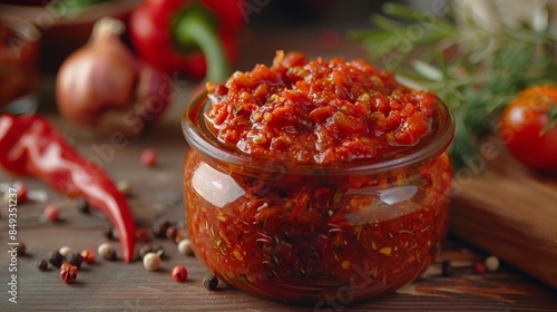 Homemade Tomato Chili Salsa in a Glass Jar