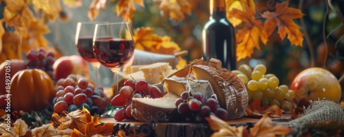 Autumn wine and cheese pairing event, connoisseurs and gourmet delights, 4K hyperrealistic photo.