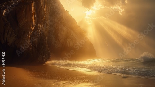 Beach illuminated by breathtaking sunlight