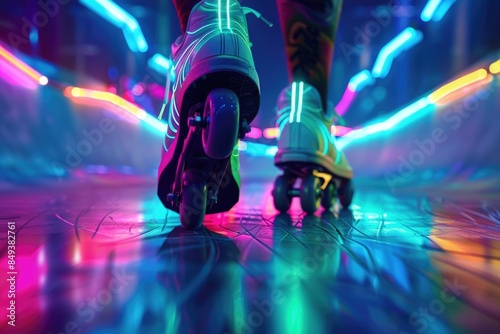 A person rides a skateboard with a blurred background