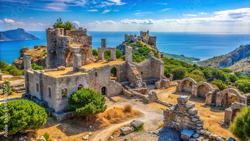 Medieval ruins with scenic landscape in Palio Pyli Kos Island, Greece, medieval, settlement, Palio Pyli