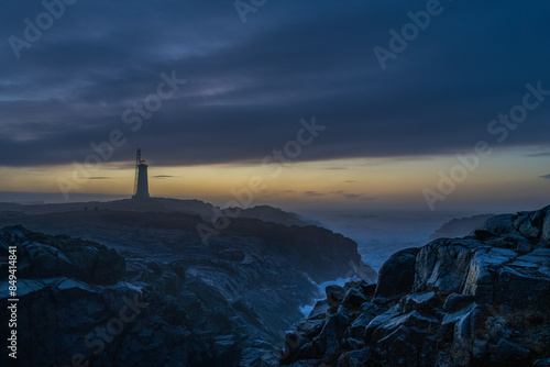 Stokksnesviti (1946) or Stokksnes Lighthouse during the very early hours of the day, minutes before sunrise with the Atlantic Ocean in the background