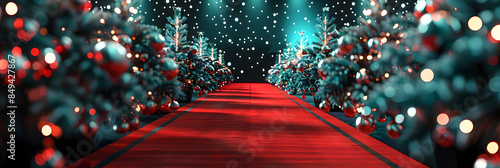 red carpet like at a special event, starting at the bottom of the image, showing perspective so it fades away into a black backround