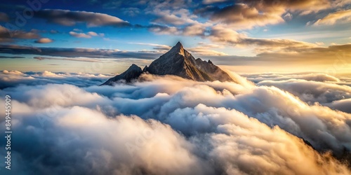 A mesmerizing view of a misty mountain peak surrounded by clouds , dreamy, mountain, dreams, mist, fog, clouds, sky