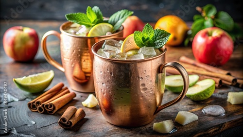 Refreshing ginger apple twist on a classic Moscow Mule cocktail , ginger, apple, drink, cocktail, Moscow Mule