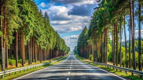 Highway in Germany with tall trees lining the road, Autobahn, Germany, road trip, transportation, travel, highway