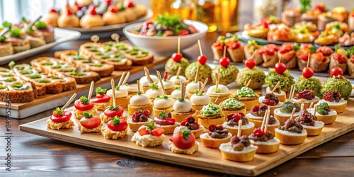 Catering table with a variety of delicious canapes, snacks, and appetizers, catering, table, delicious, canapes, snacks